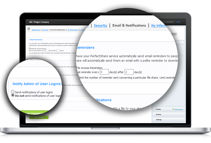 PerfectShare lets you select the methods you receive notifications, and how employees and customers receive them